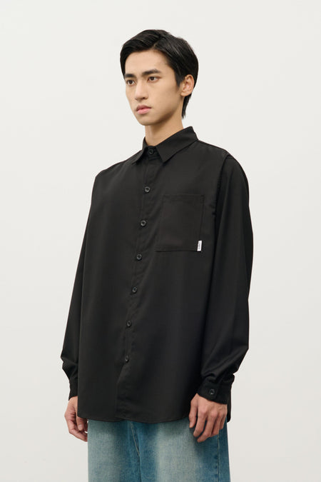 Relaxed Button-Up Long Sleeve Shirt with Chest Pocket