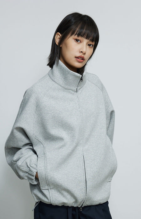Oversized Double-Zip High Collar Sweatshirt Jacket - nightcity clothing