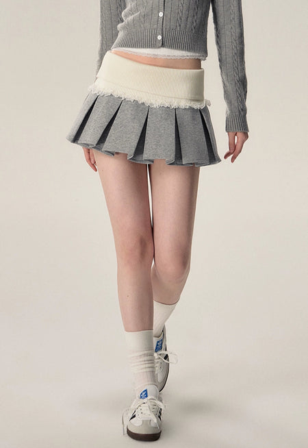 Ruffle Ribbed Fold Over Pleated Mini Skirt - nightcity clothing