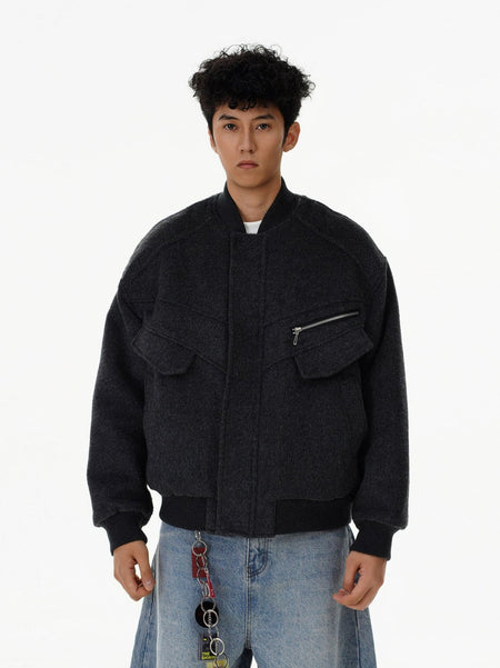 Oversized Drop Shoulder Bomber Jacket with Zip Pocket Detail