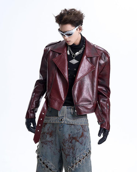 Gothic Paint Smudge Faux Leather Motorcycle Jacket