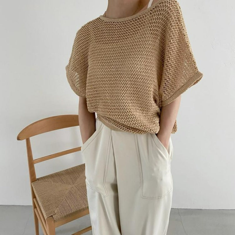 Reversible Open Knit Top with Drawstrings