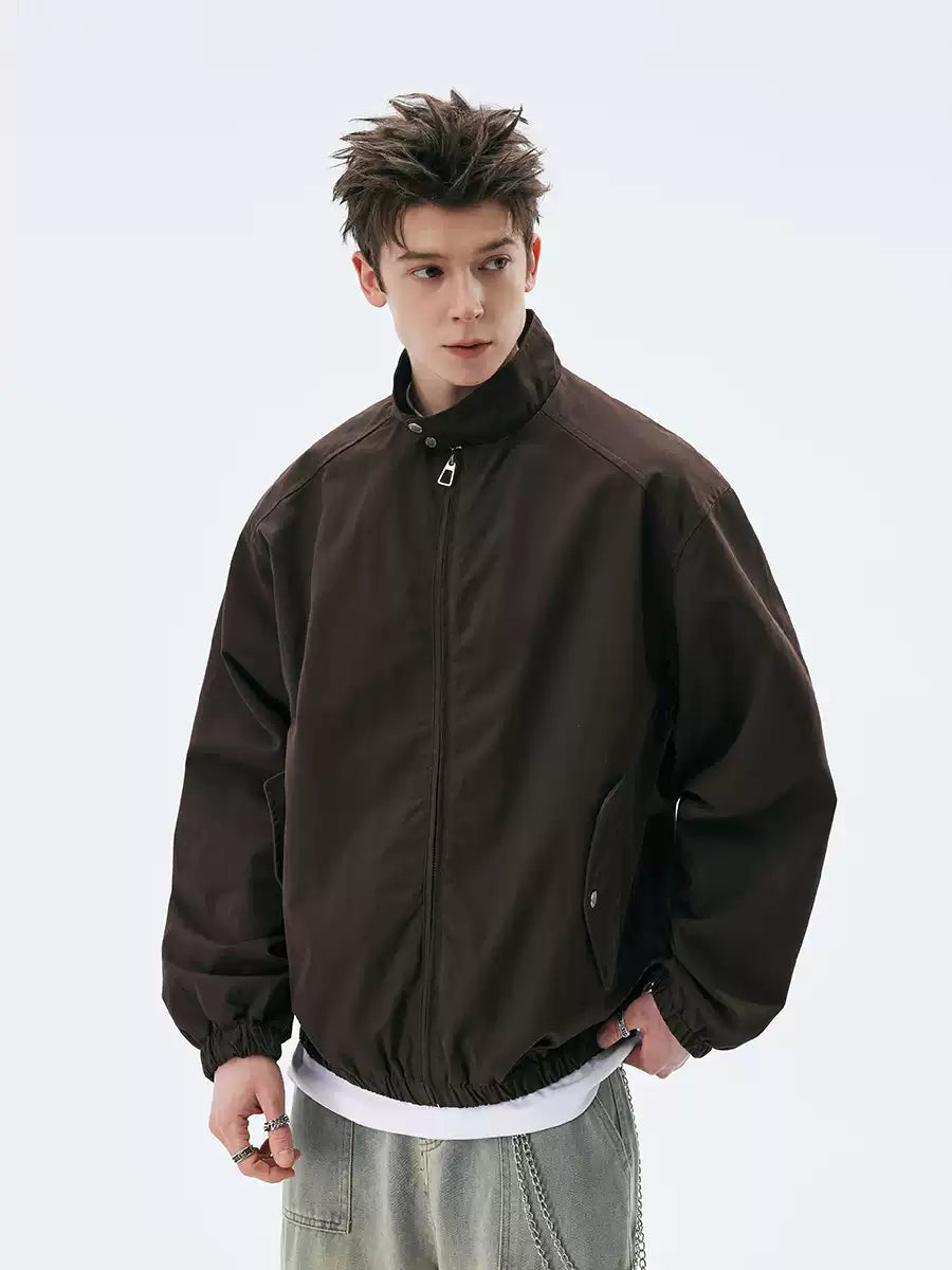 Lightweight Elastic Hem Zip-Up Bomber Jacket with Pockets
