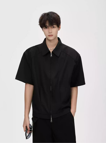 Two Way Zip Boxy Short Sleeve Top - nightcity clothing