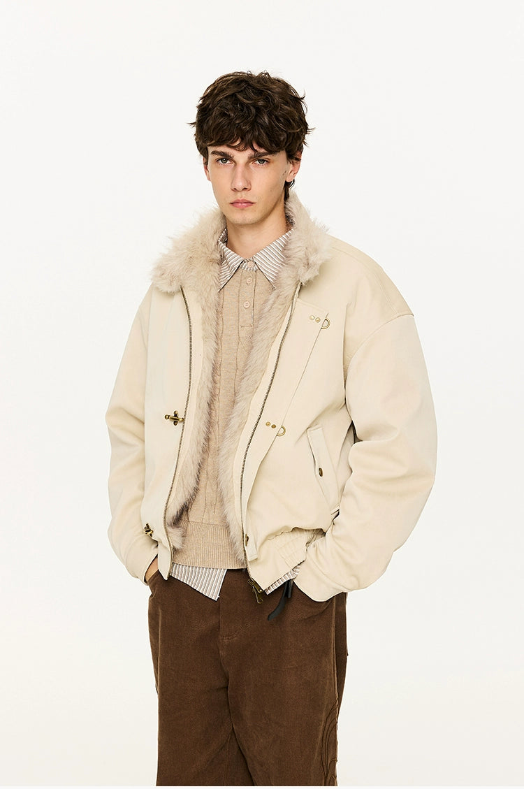 ジャケット・アウター fur docking fireman jacket Faux Leather High Collar Fur-Lined Fireman Clasp Jacket