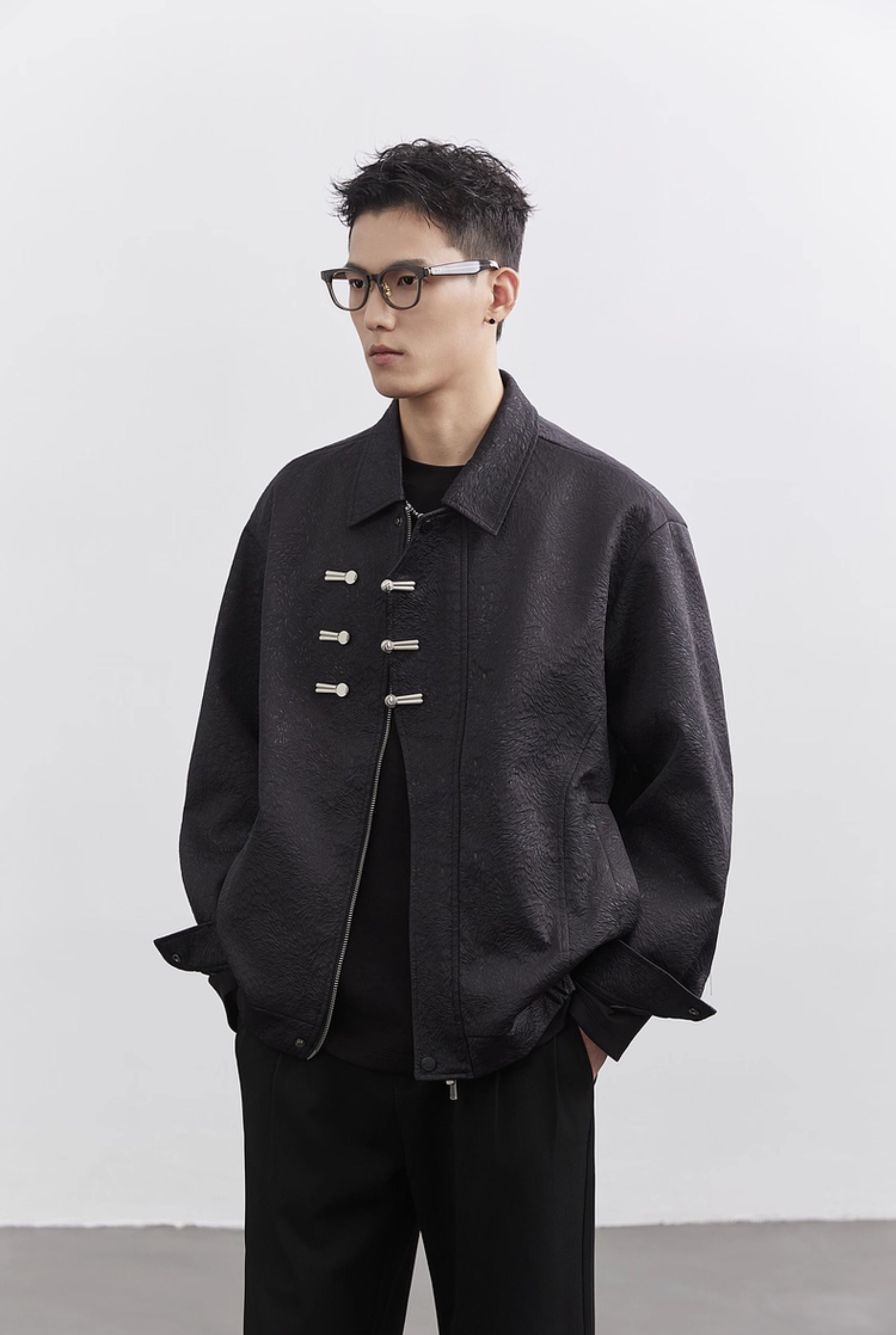 Textured Jacket with Sculpted Toggle Clasps