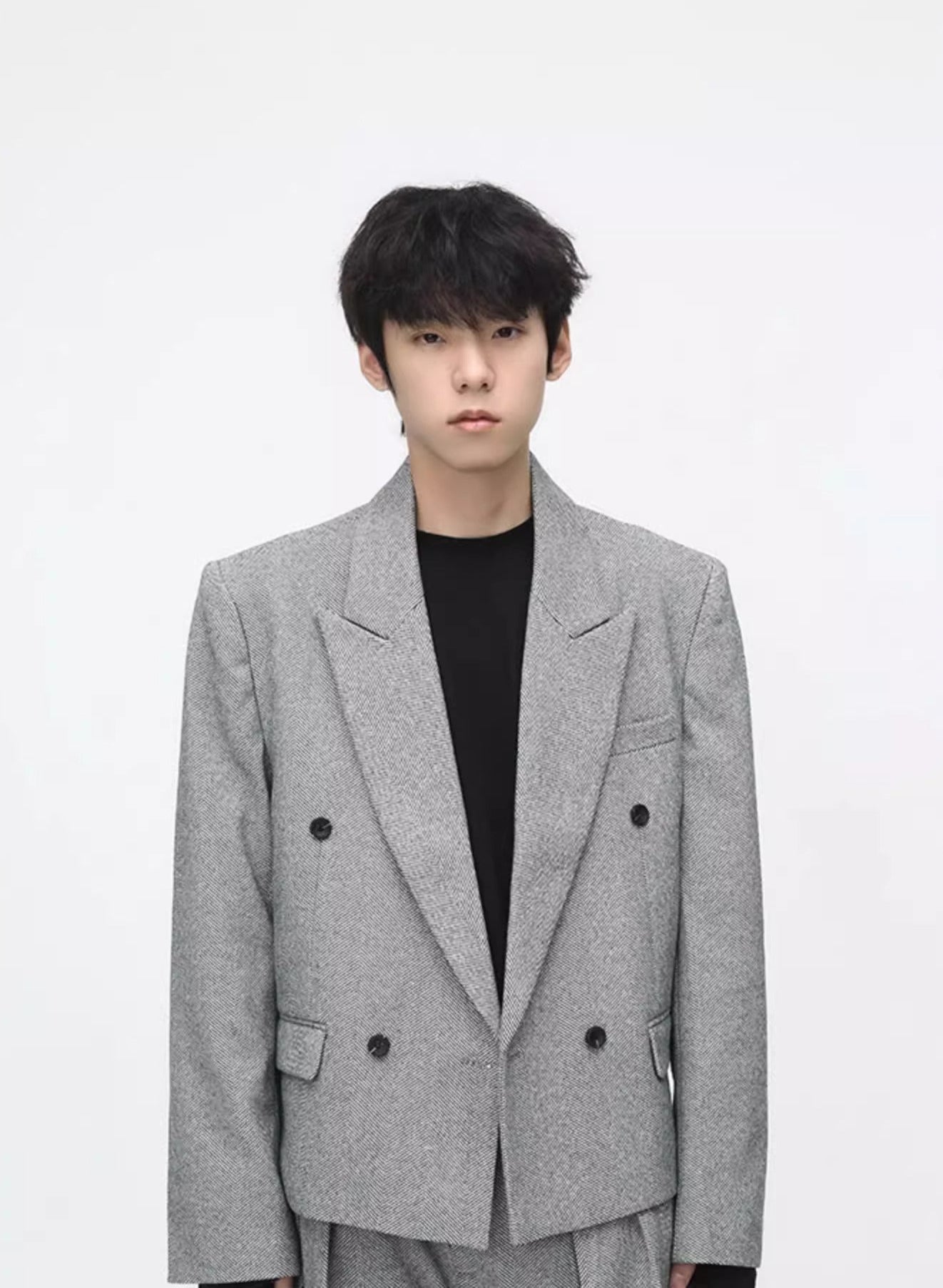 Boxy Low-Lapel Double-Breasted Relaxed Suit Set