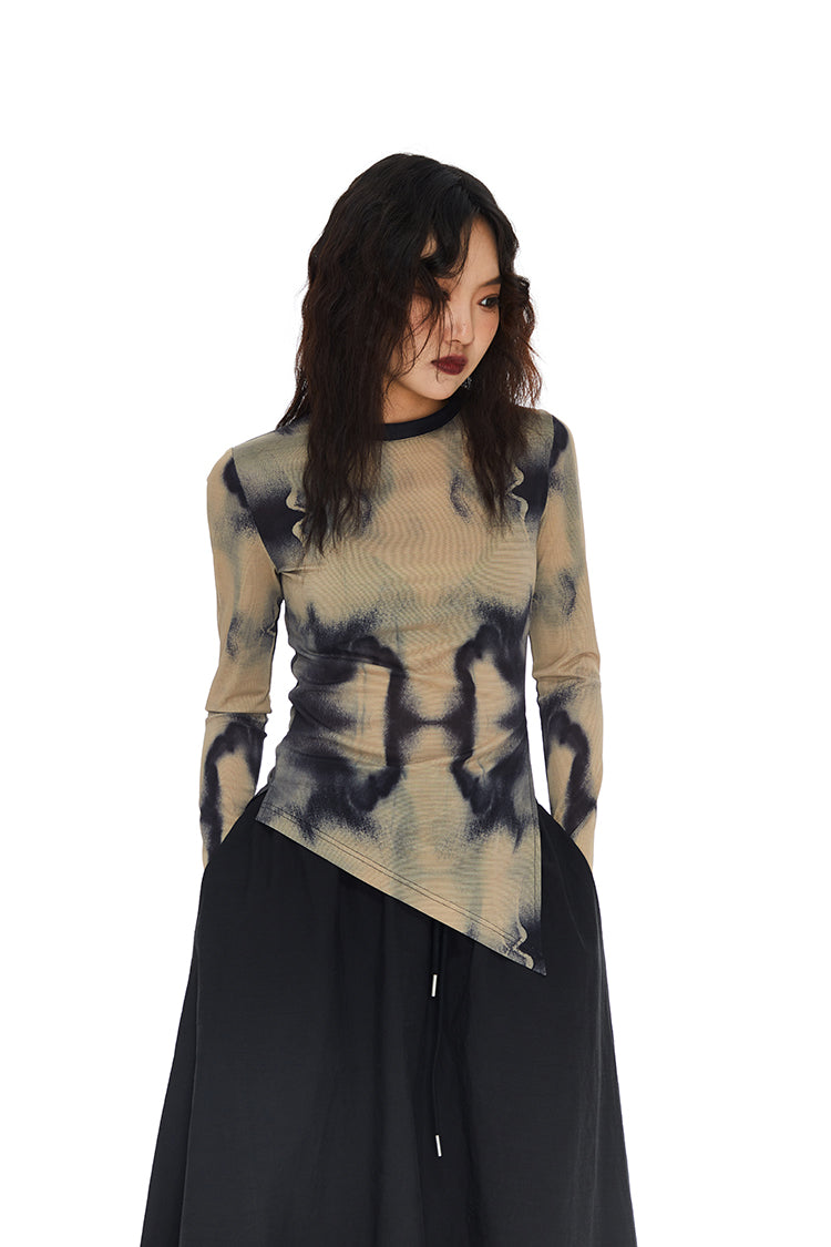 Tie-Dye Asymmetric Hem Long Sleeve Top