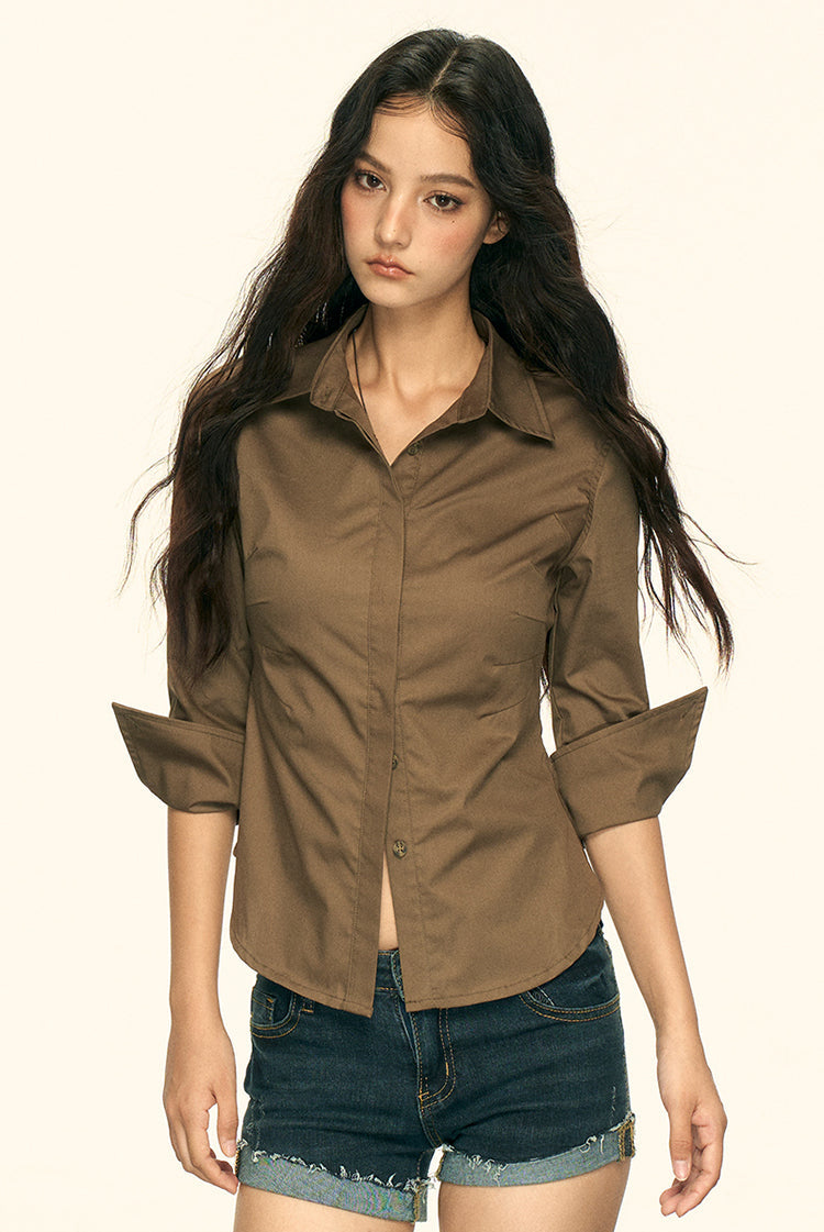 Fitted Button-Up Shirt with Pointed Cuffs