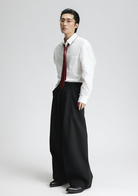 Oversized Wide-Fit Long Sleeve Button Shirt with Chest Pocket