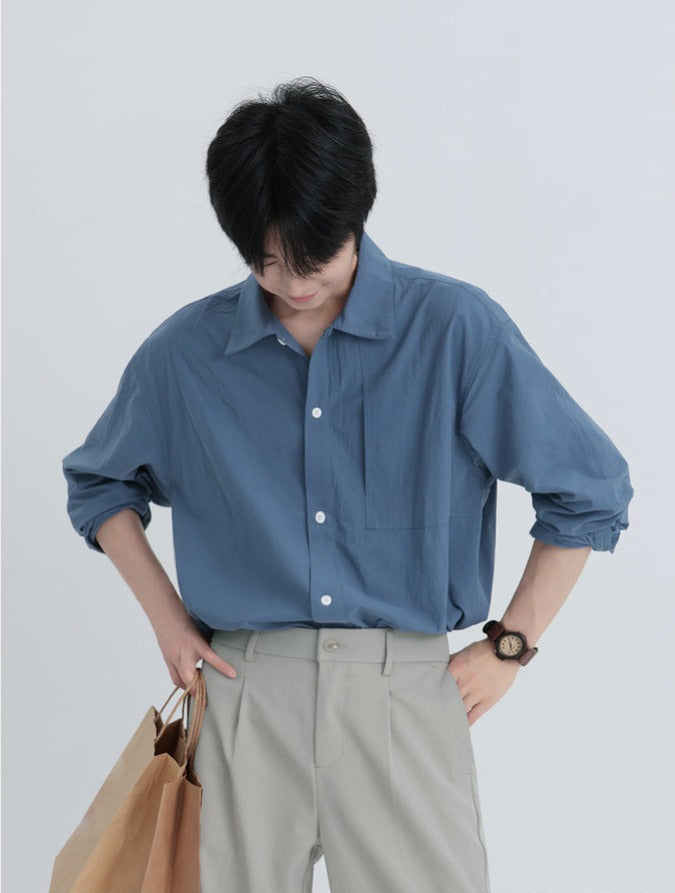 Oversized Button-Down Lightweight Shirt with Slide-In Chest Pocket