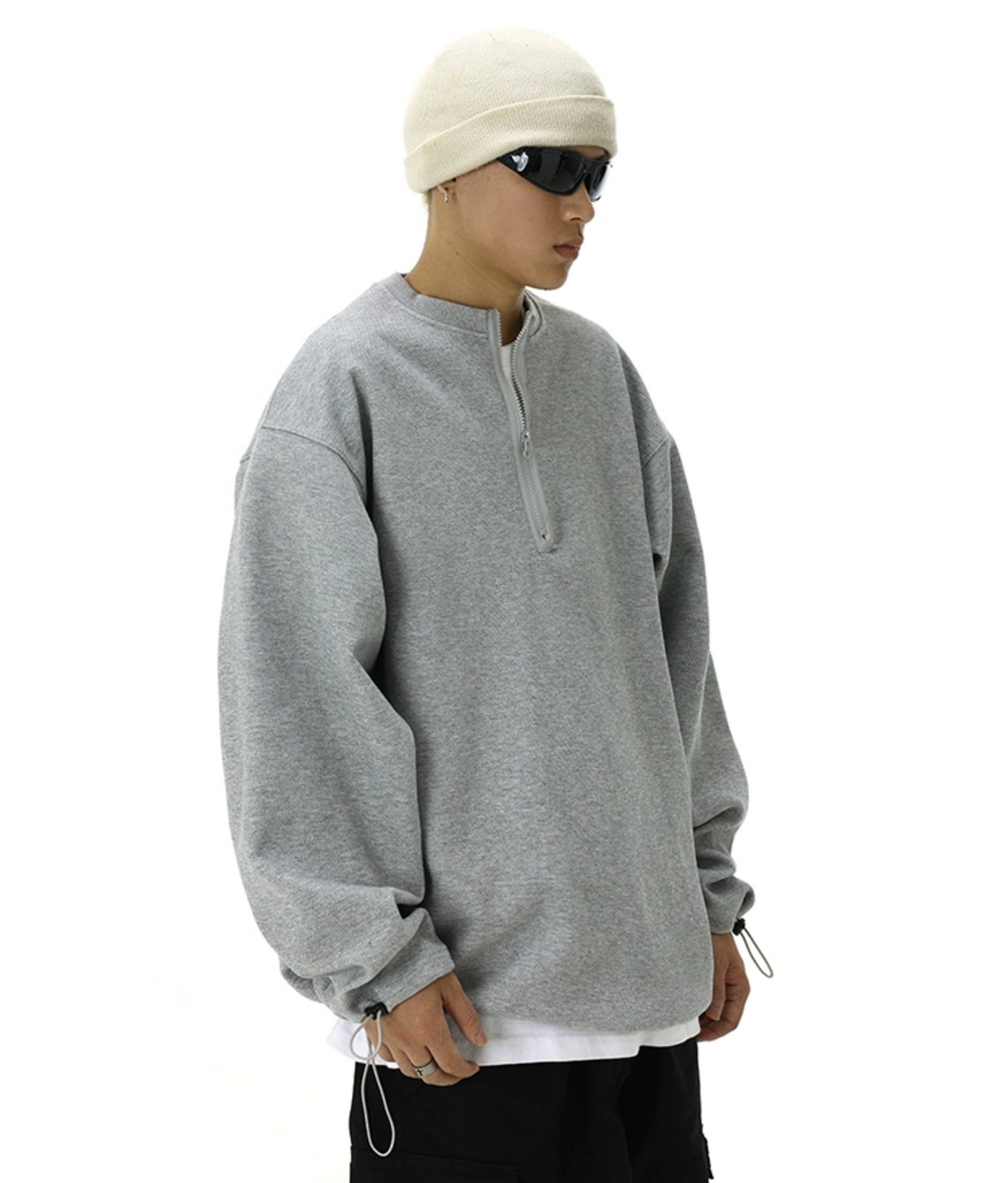 Oversized Half-Zip Ribbed Sweatshirt