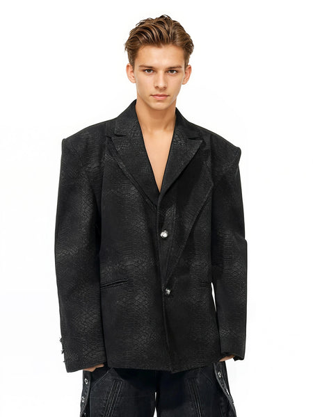 Snake Skin Pattern Textured Oversized Double-Breasted Blazer