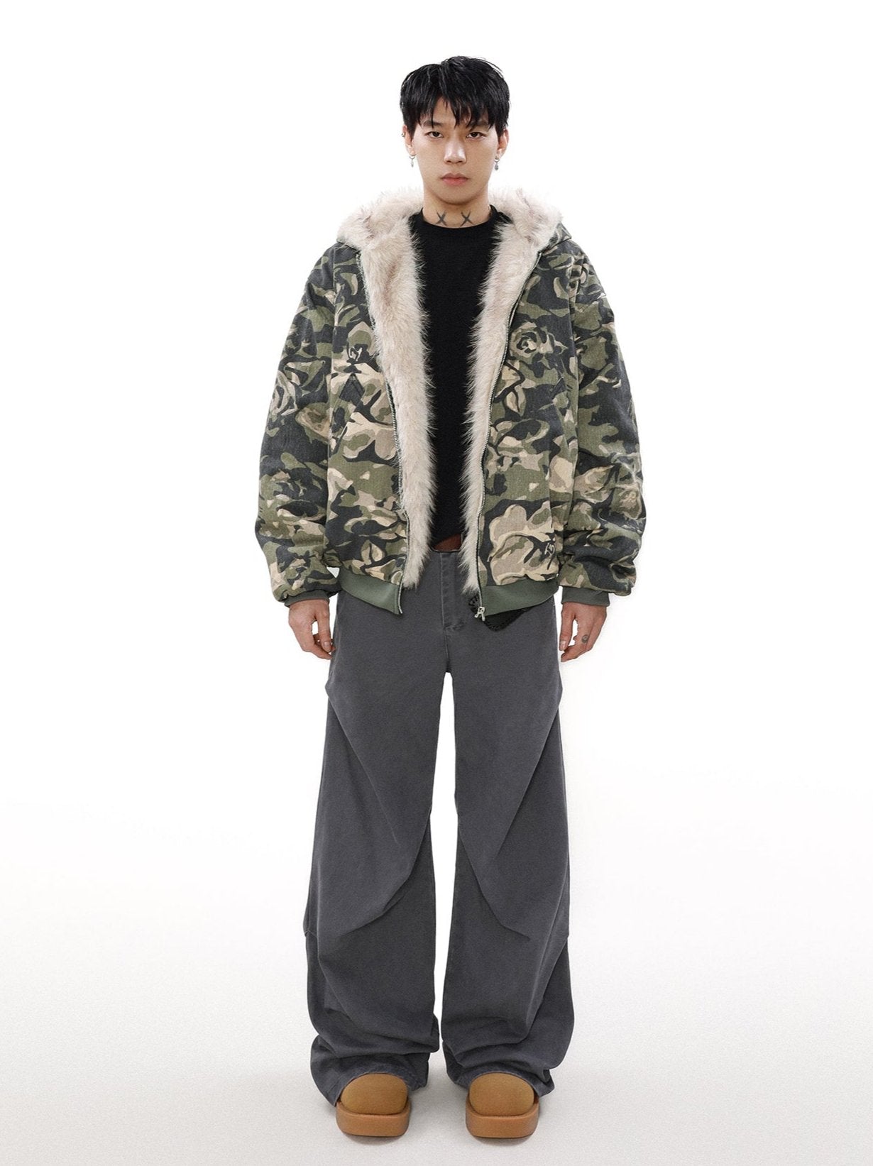 Camo Anorak Faux Shearling Camo Jacket Victoria Faux Fur Trim Camo