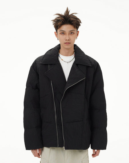 Wave Textured Asymmetric Zip Oversized Jacket