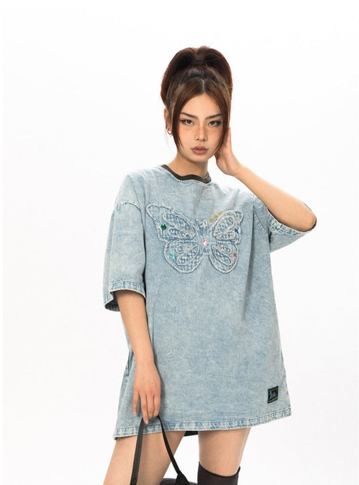 Butterfly Patchwork Oversized T-Shirt