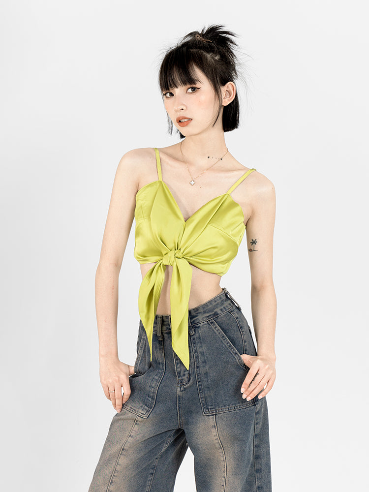 Spaghetti Strap Front Knot Cropped Camisole