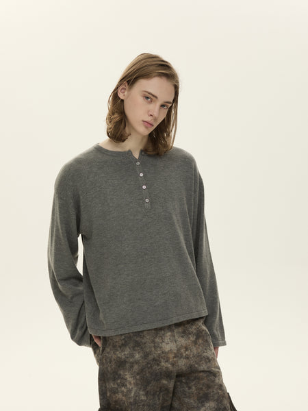 Knit Long Sleeve Henley Top with Button Placket