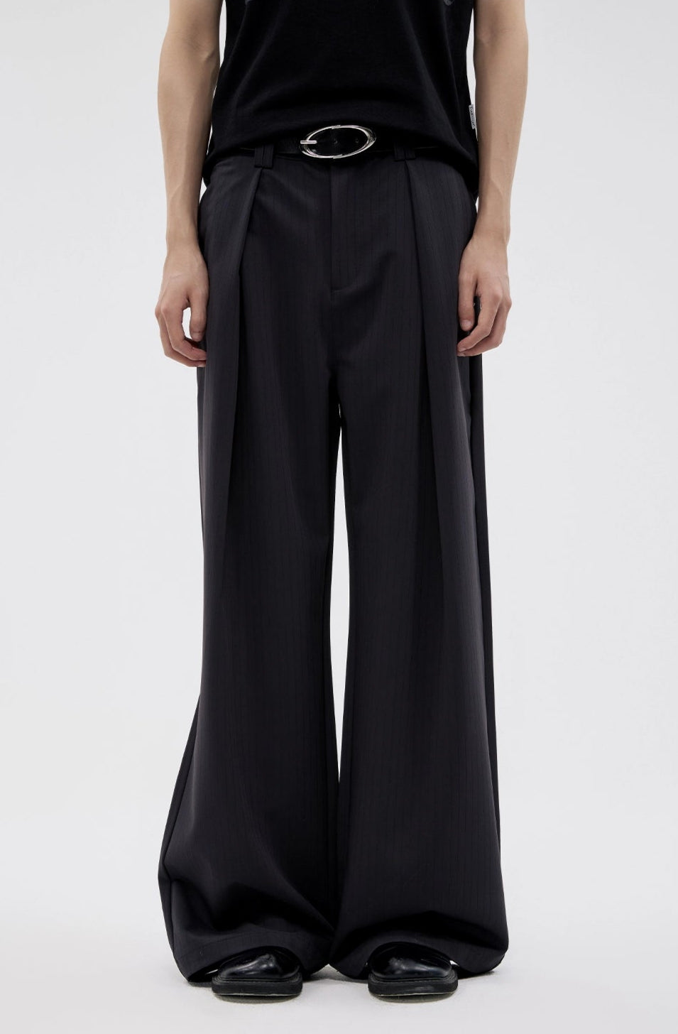 Pinstripe Texture Pleated Wide Leg Trousers