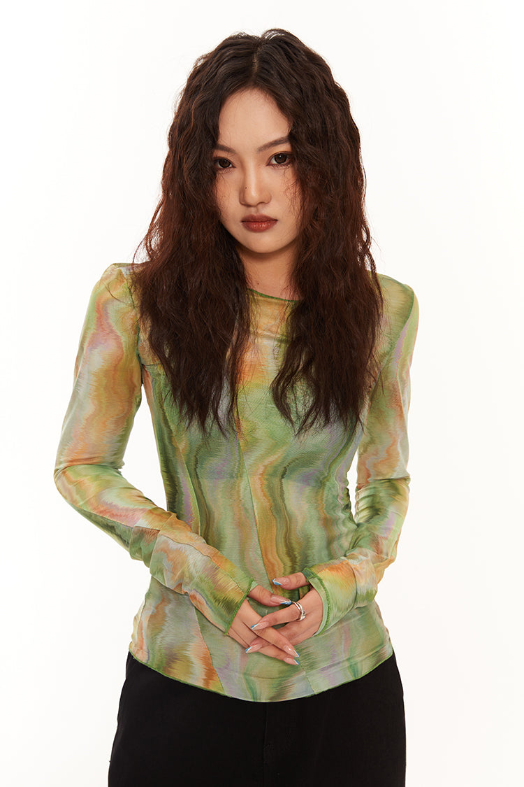 Tie-Dye Translucent Long Sleeve Top