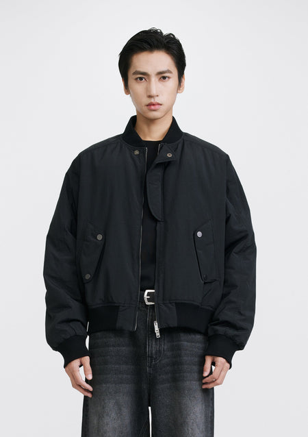 Snap-Pocket Bomber Jacket with Ribbed Trim