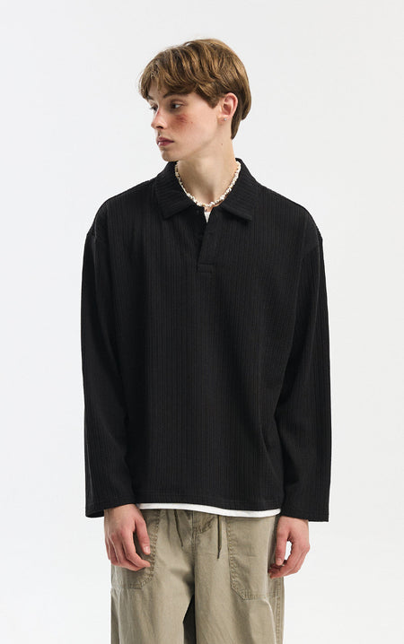 Cable Knit Long Sleeve Polo Pullover Top