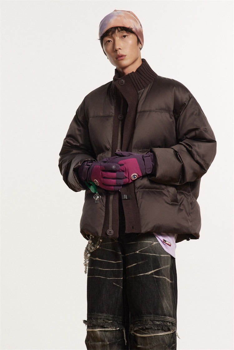 Contrast Ribbed Collar Puffer Jacket