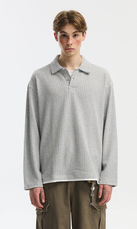 Cable Knit Long Sleeve Polo Pullover Top