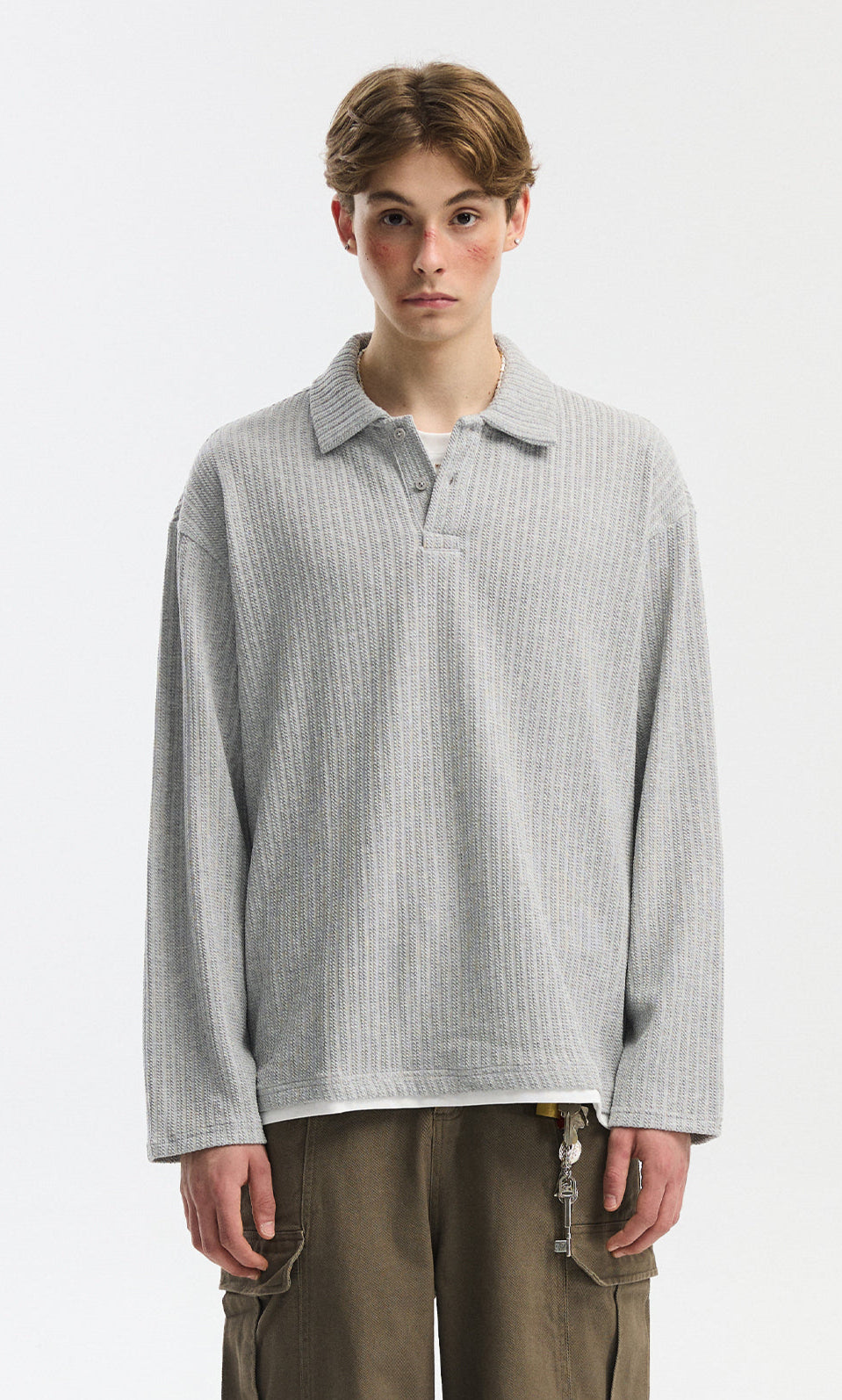Cable Knit Long Sleeve Polo Pullover Top