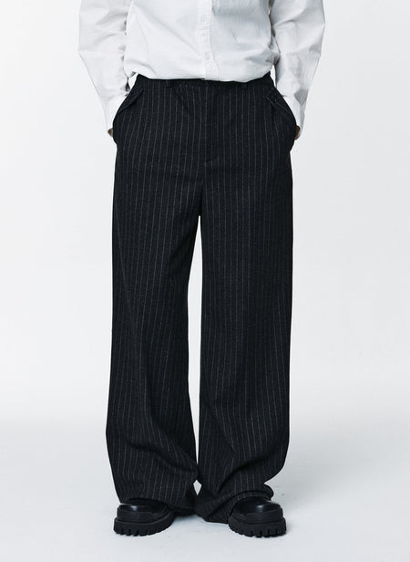 Wide Leg Retro Pinstripe Suit Trousers - nightcity clothing