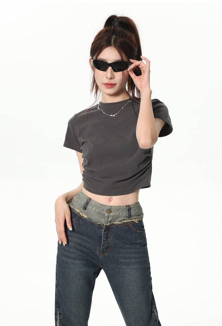 Ruched Side Cropped Baby Tee