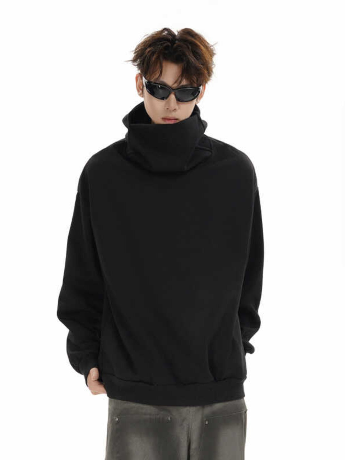 Oversized Drop Shoulder Funnel-Neck Pullover