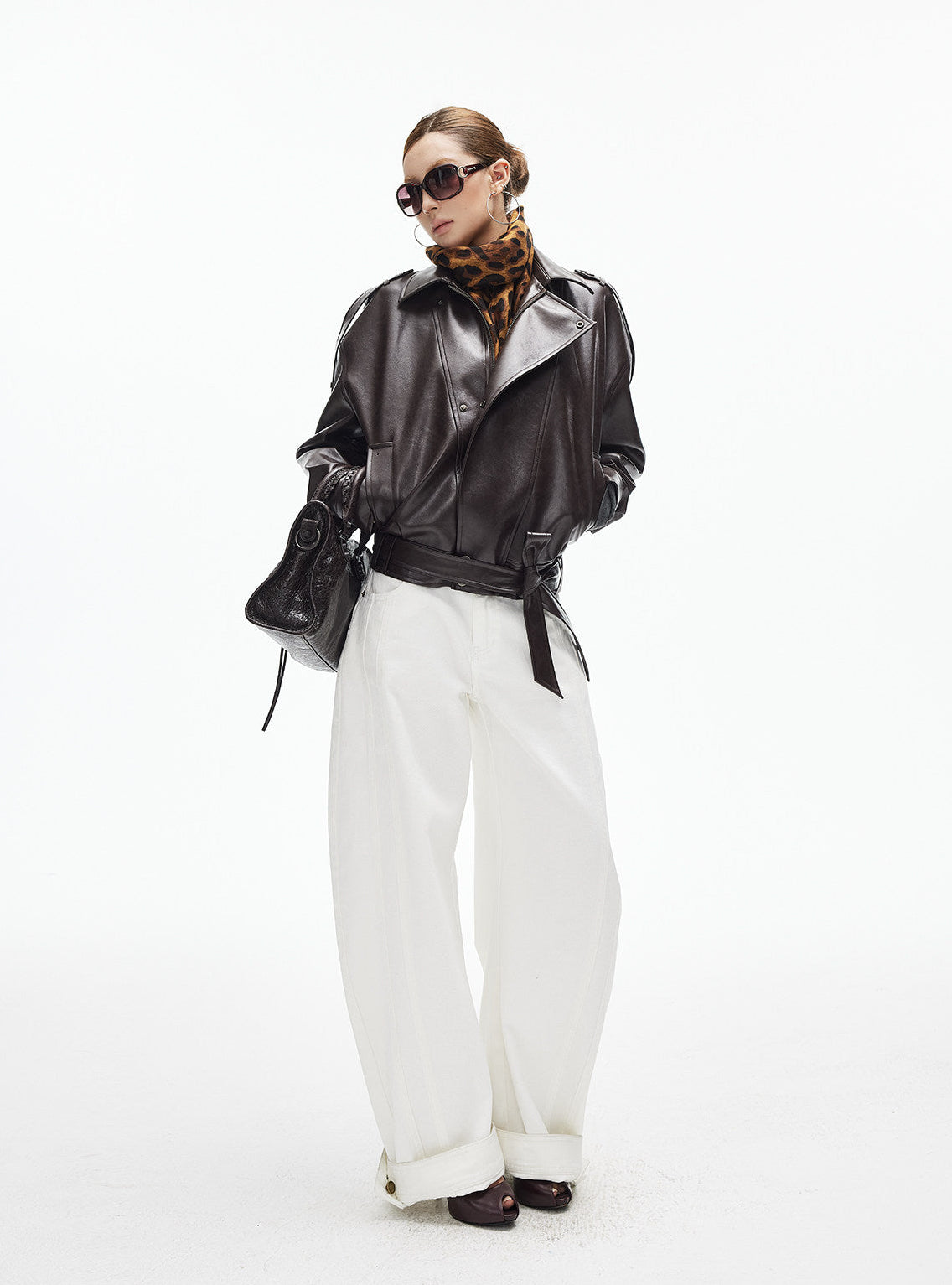 Faux Leather Asymmetric Belted Moto Jacket - nightcity clothing