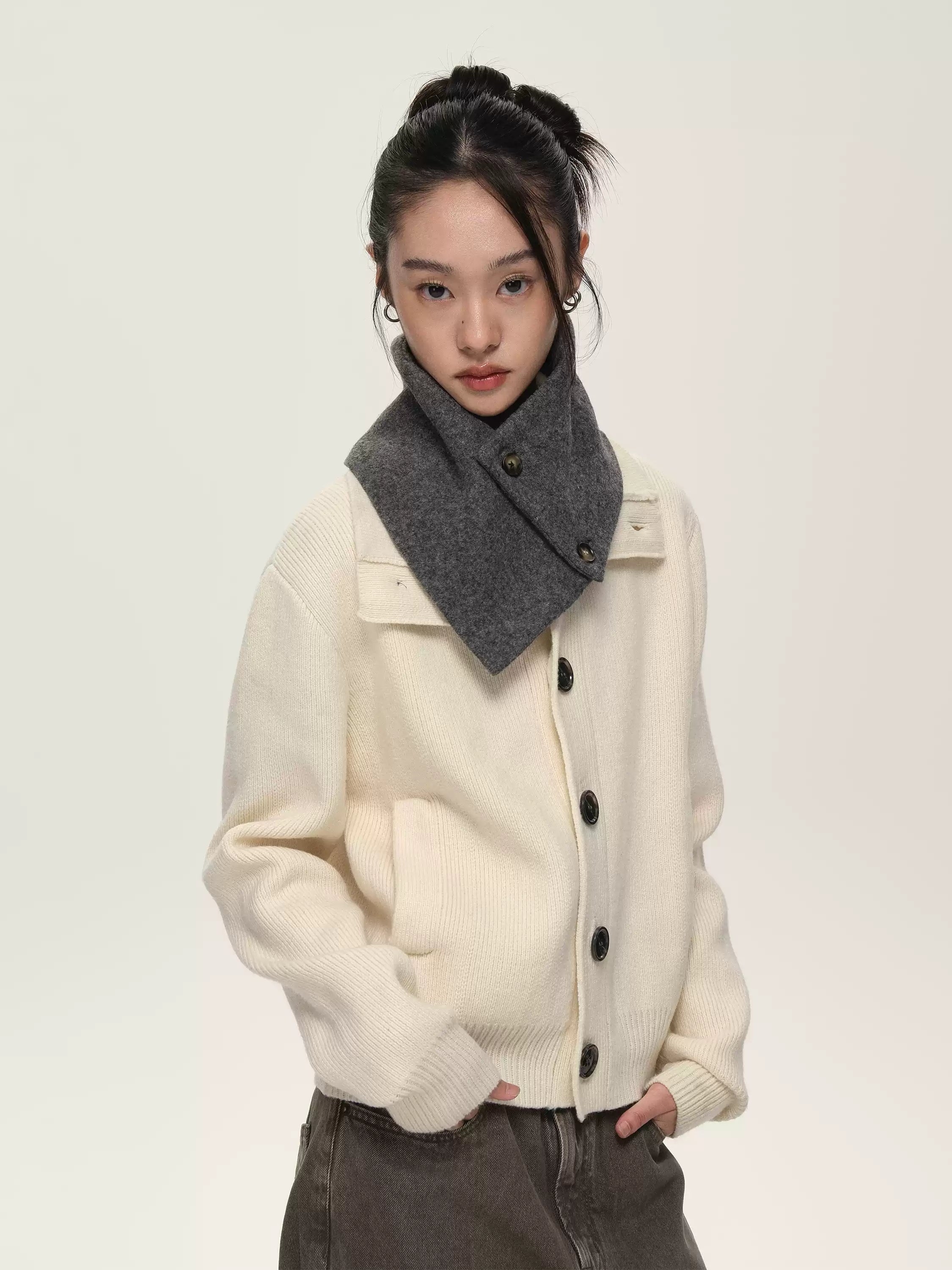 Buttoned Neck Warmer Collar Wrap