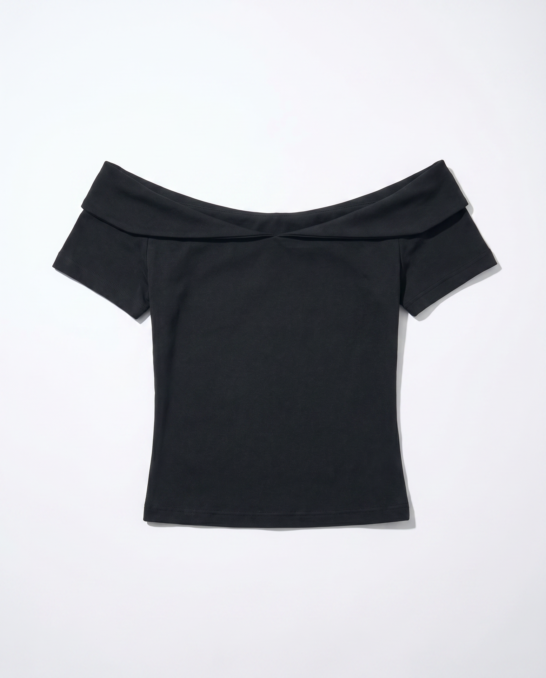 Off Shoulder Folded Collar Short Sleeve Top-13