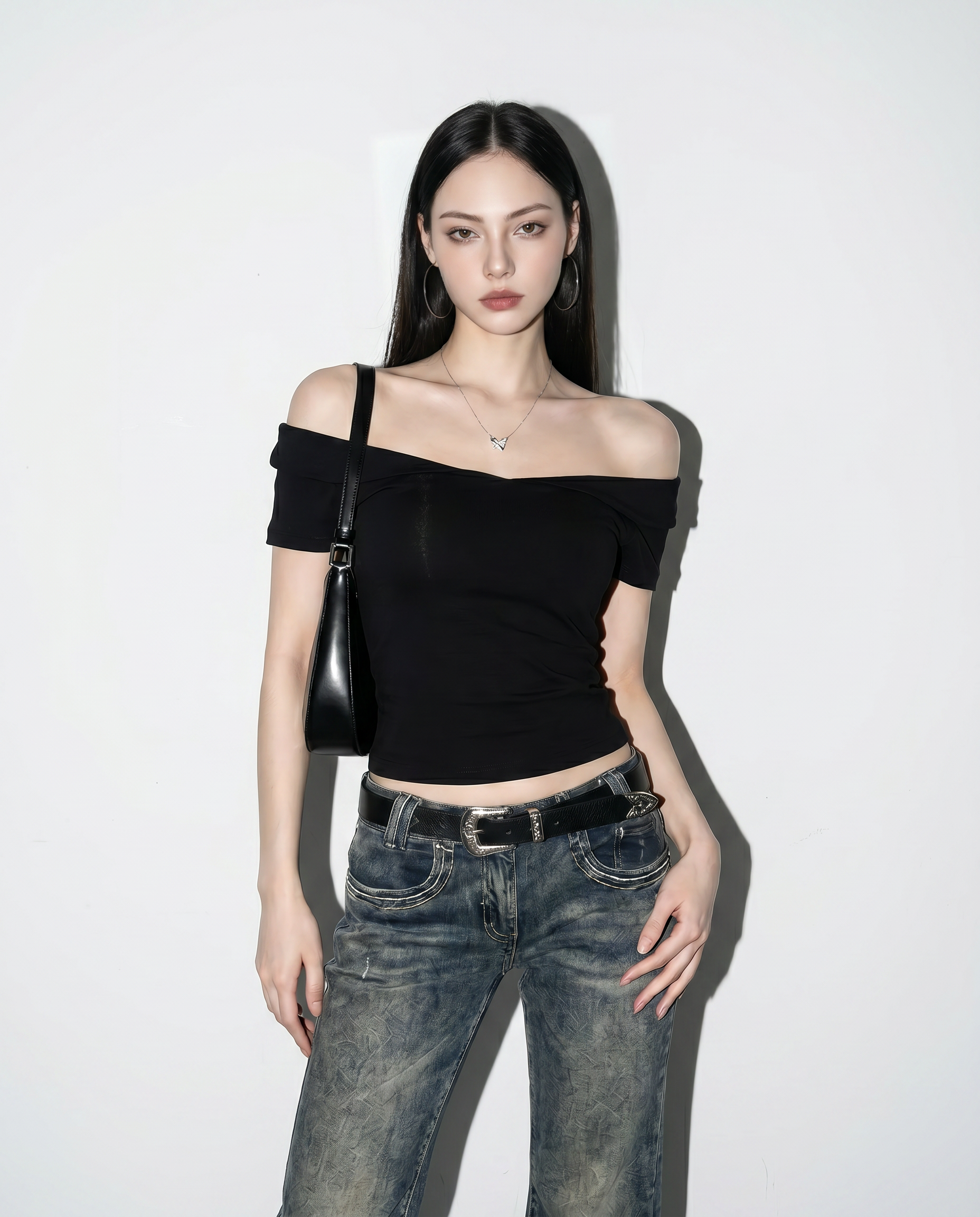 Off Shoulder Folded Collar Short Sleeve Top-8