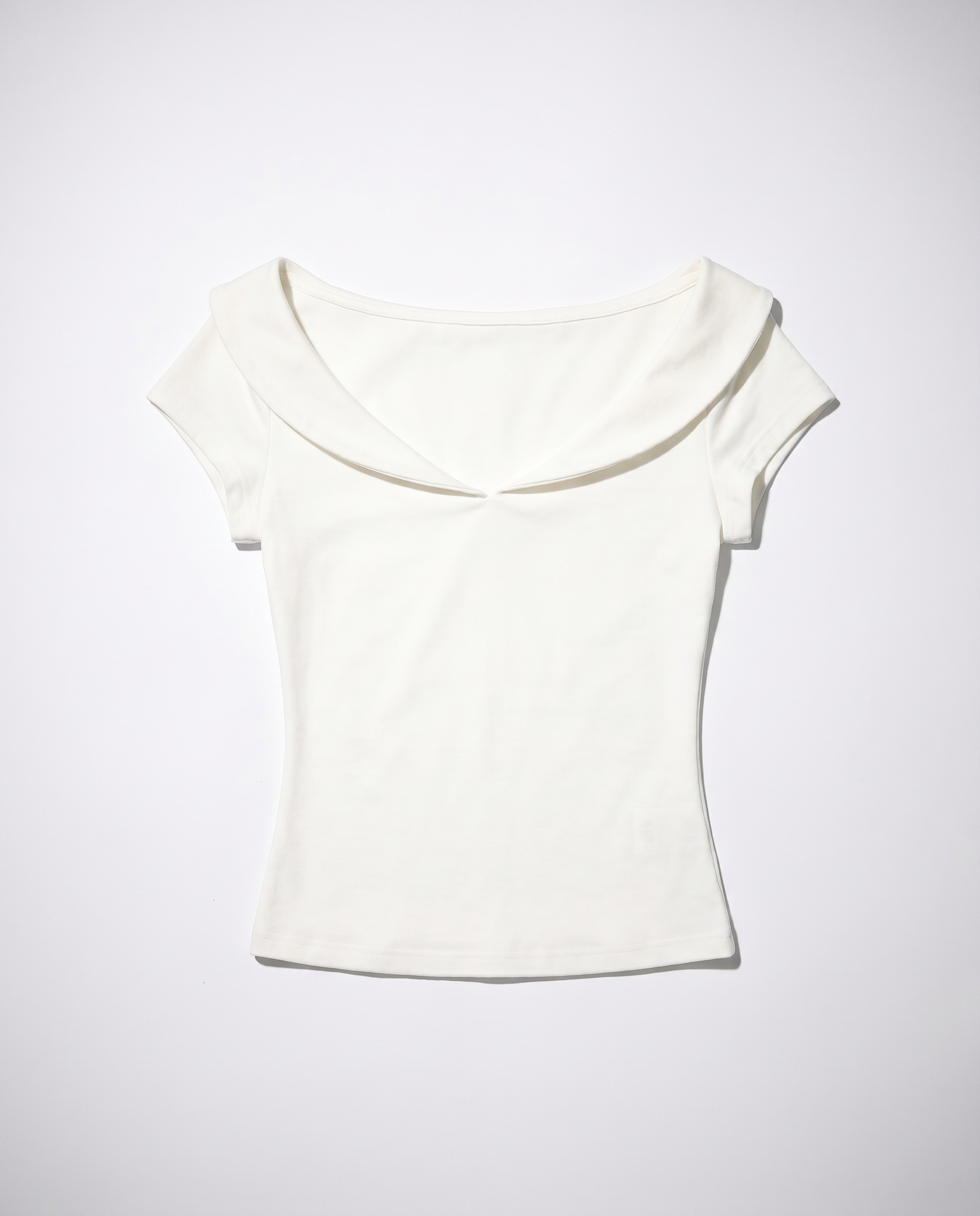 Off Shoulder Folded Collar Short Sleeve Top-6