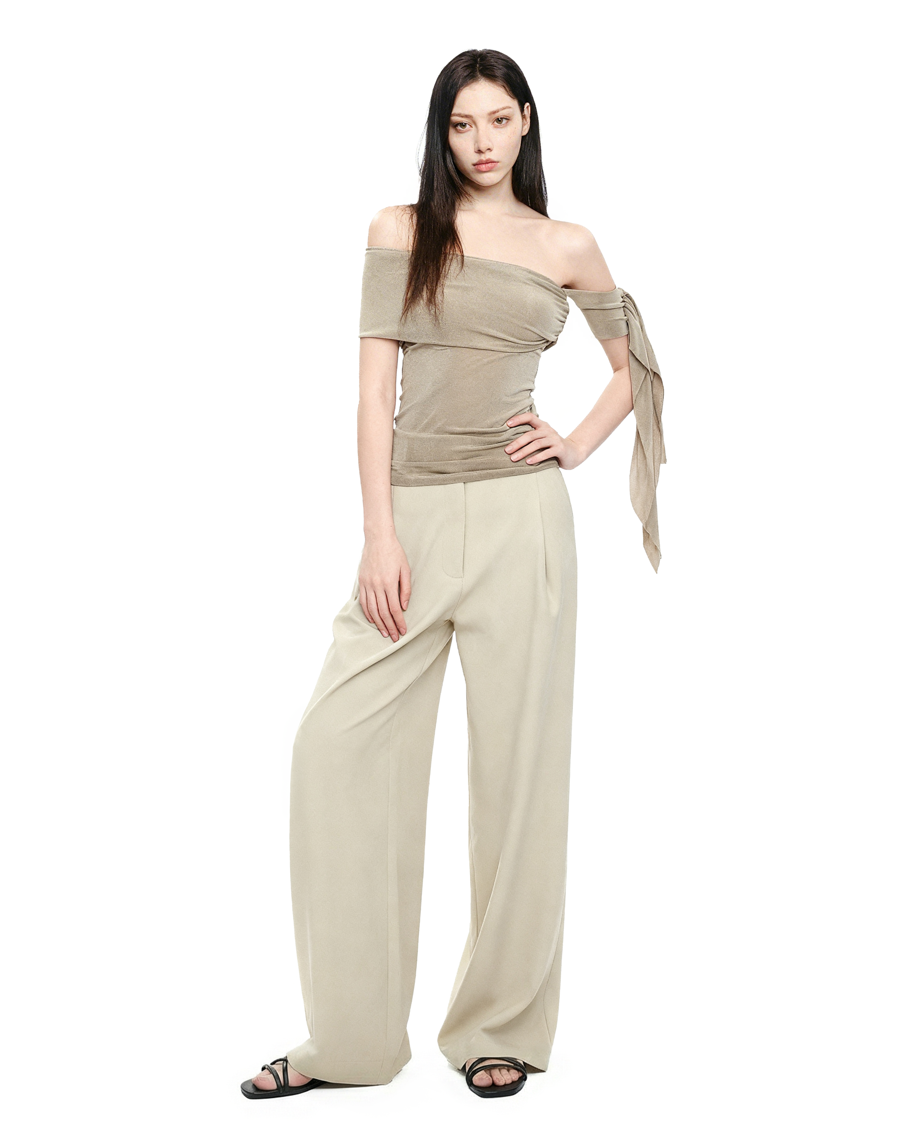 Sheer One Shoulder Ruched Wrap Mesh Top - nightcity clothing