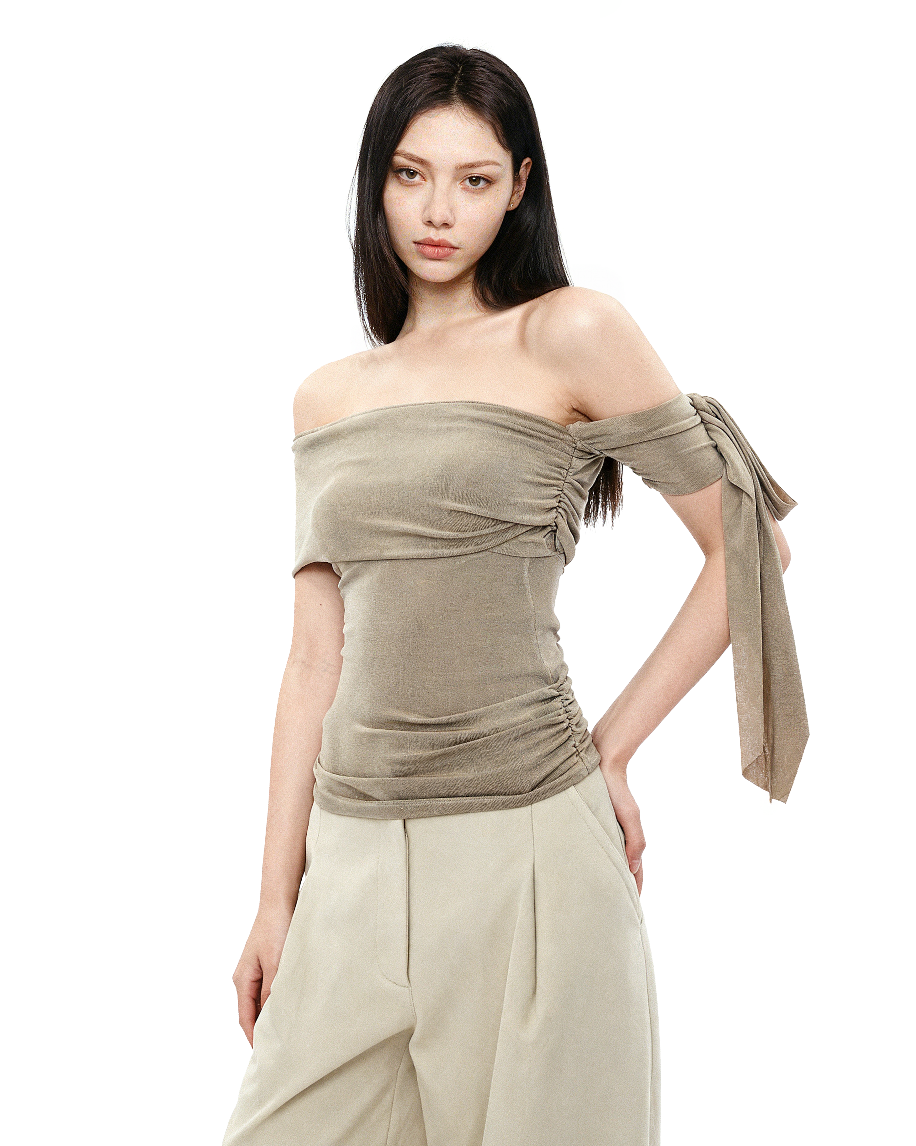 Sheer One Shoulder Ruched Wrap Mesh Top - nightcity clothing