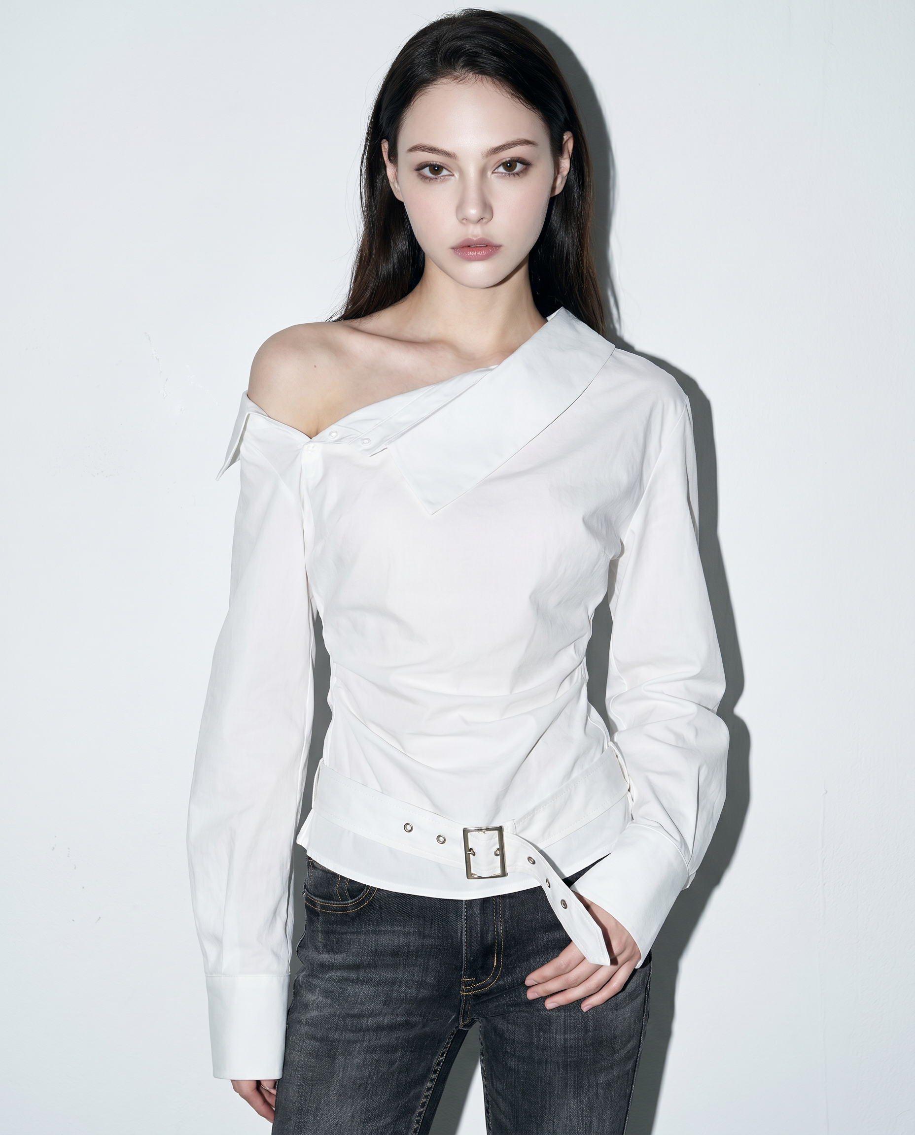 One Shoulder Asymmetrical Belted Blouse-4