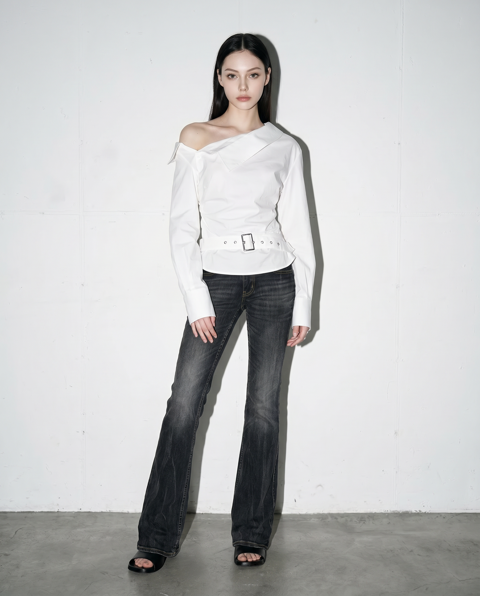 One Shoulder Asymmetrical Belted Blouse-7