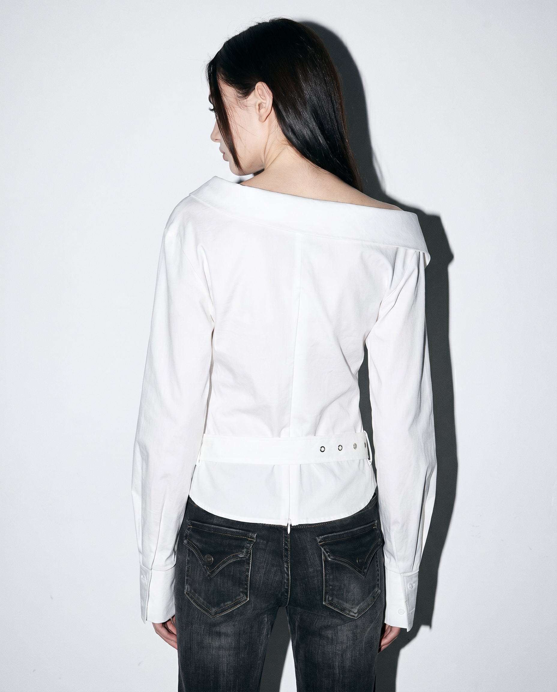 One Shoulder Asymmetrical Belted Blouse-5