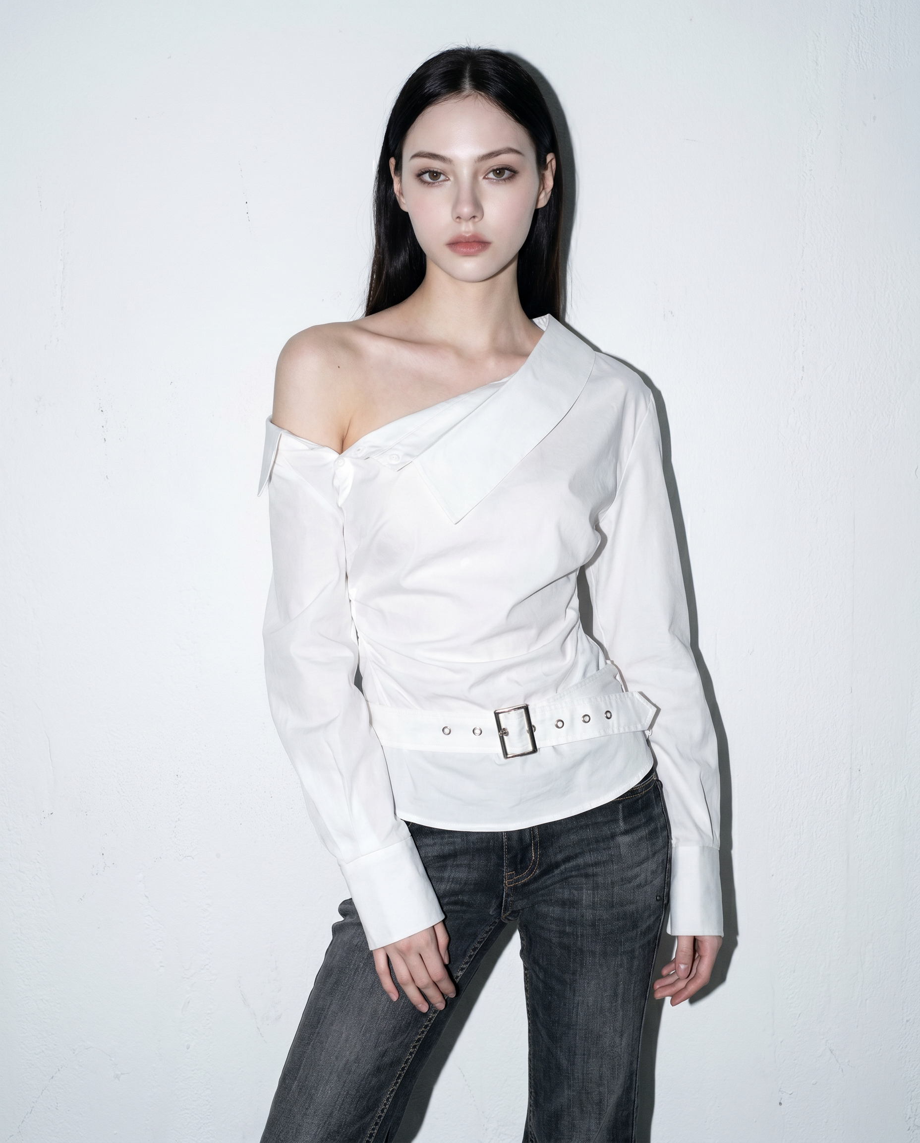One Shoulder Asymmetrical Belted Blouse-1
