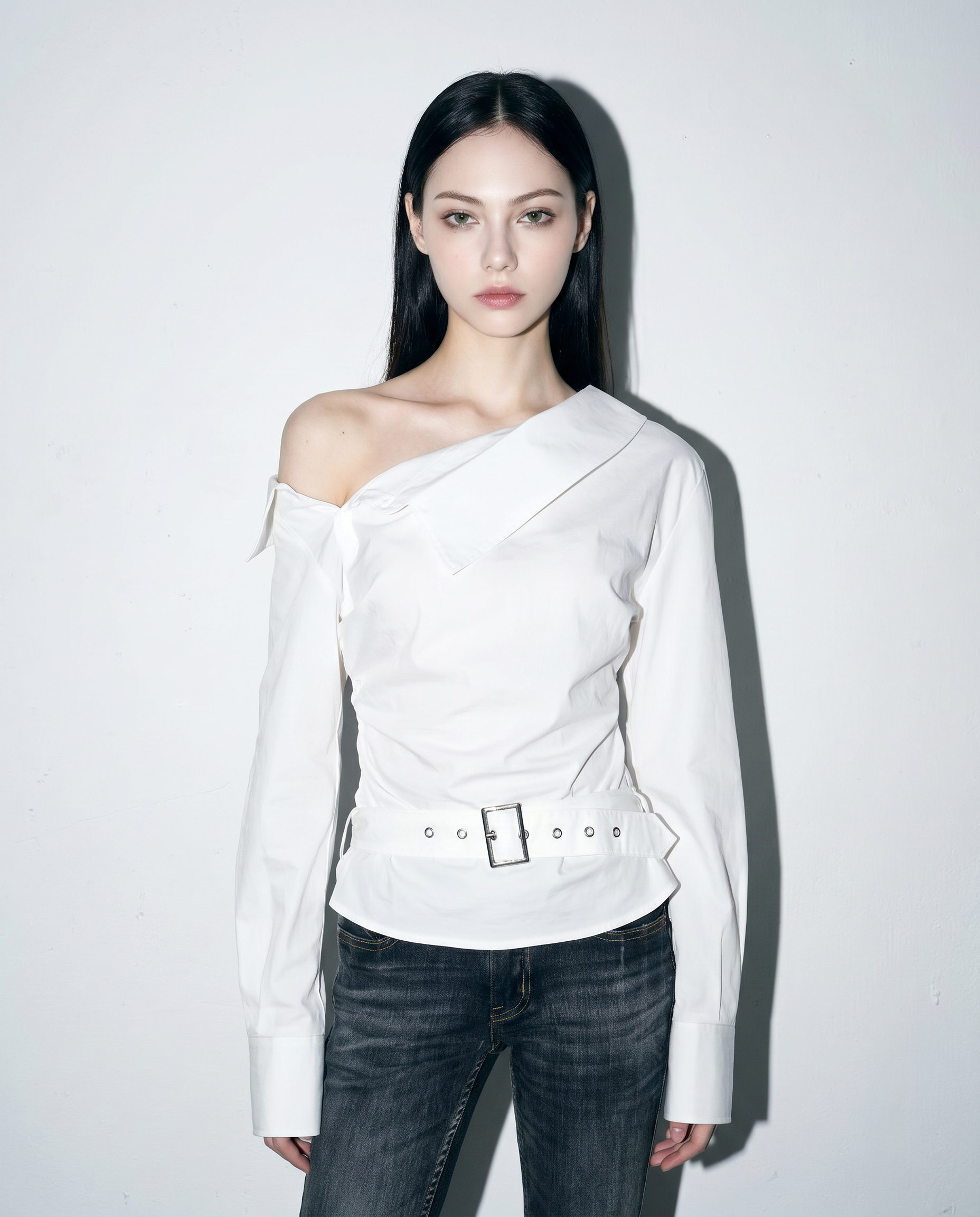 One Shoulder Asymmetrical Belted Blouse-2