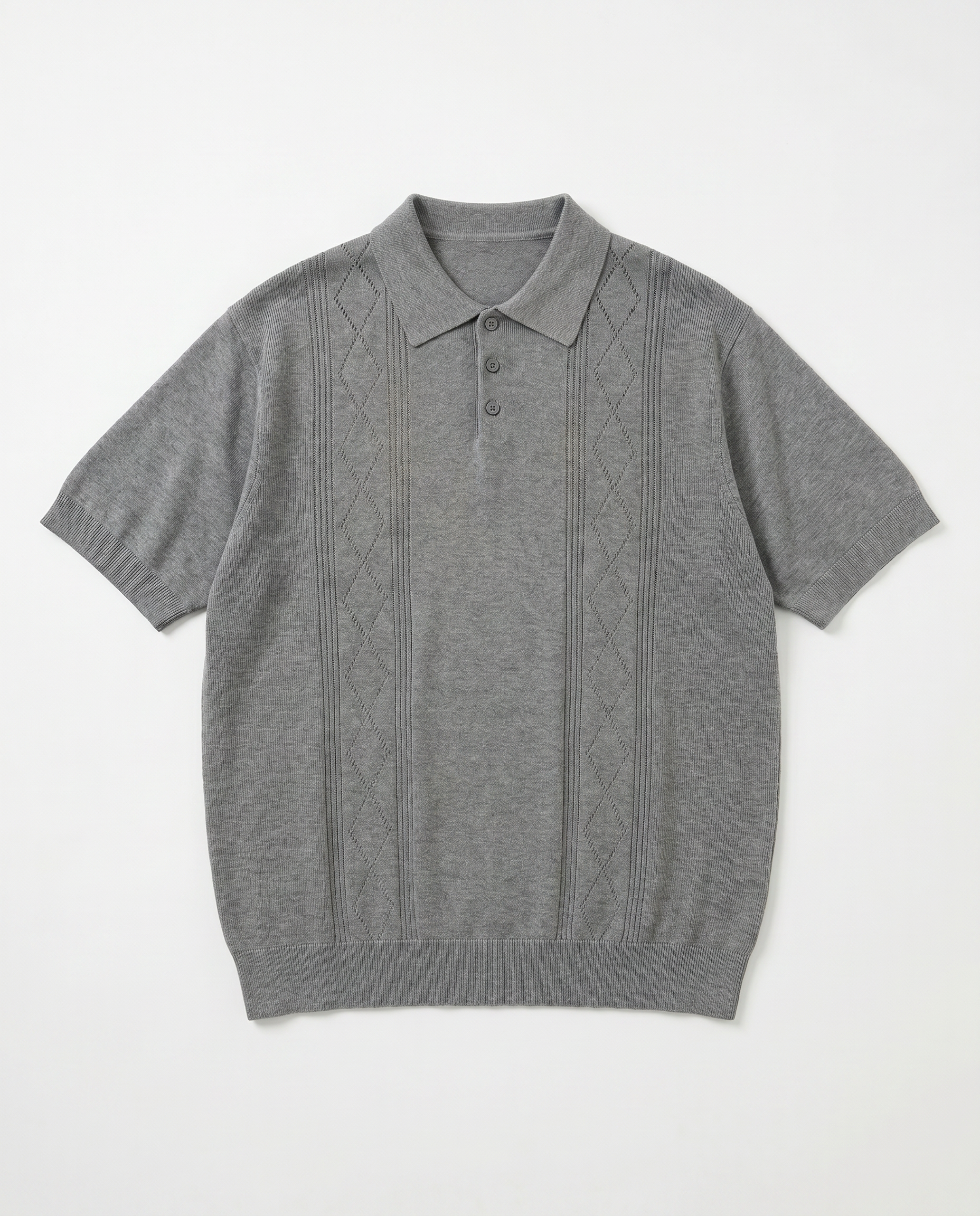 Open Rib Knit Stripe Polo Shirt-17