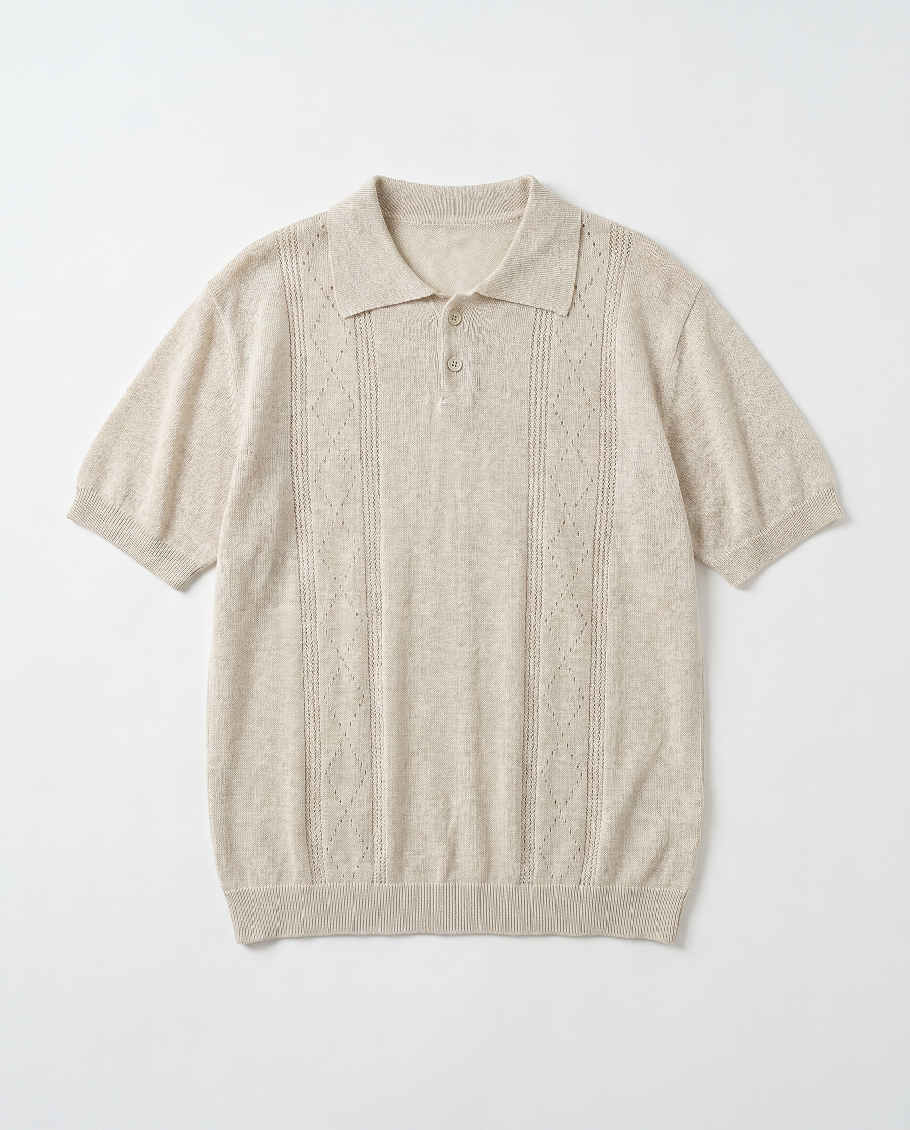 Open Rib Knit Stripe Polo Shirt-7