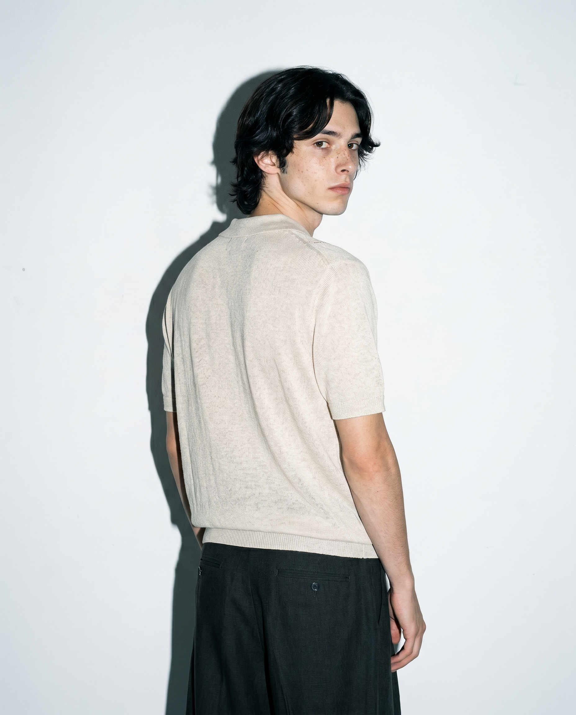 Open Rib Knit Stripe Polo Shirt-4