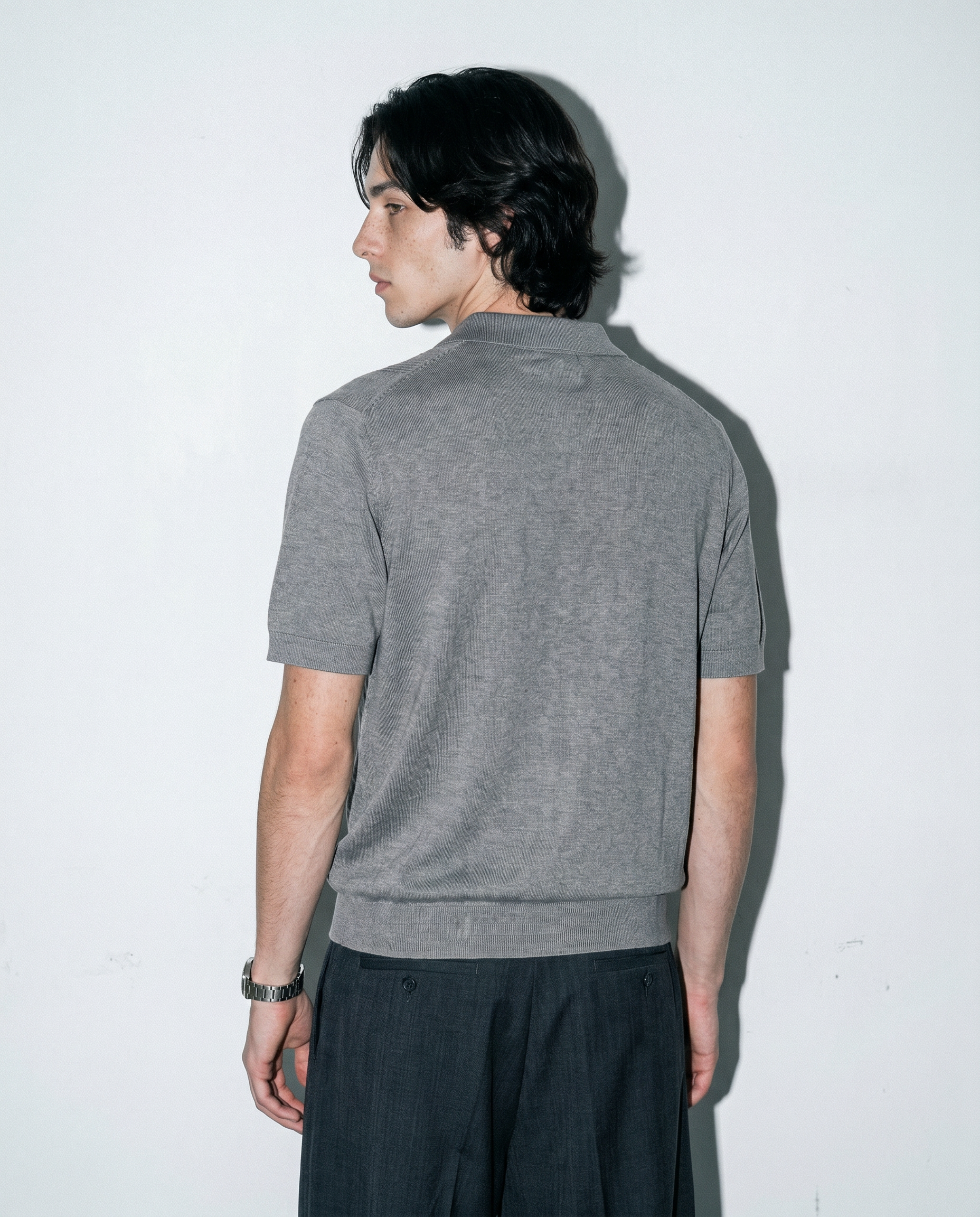 Open Rib Knit Stripe Polo Shirt-16