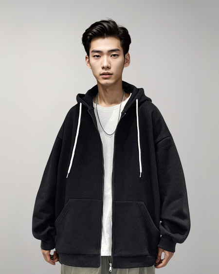 Oversized Lightweight Zip-Up Hoodie - nightcity clothing