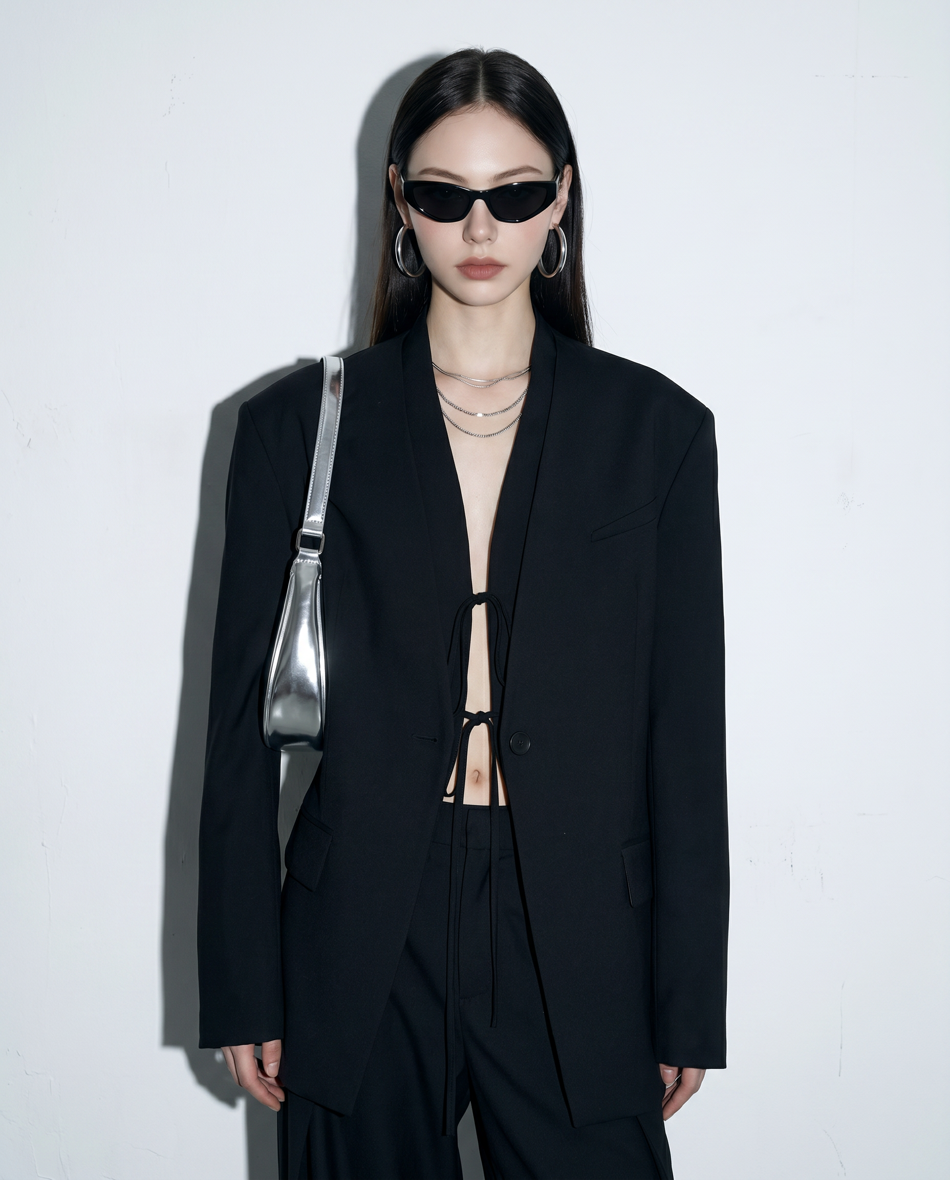 Oversized Open-Back Collarless Blazer-4